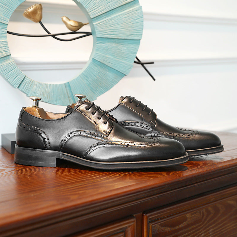 Breathable leather lace-up hand-polished brogue derby shoes(2 colors)