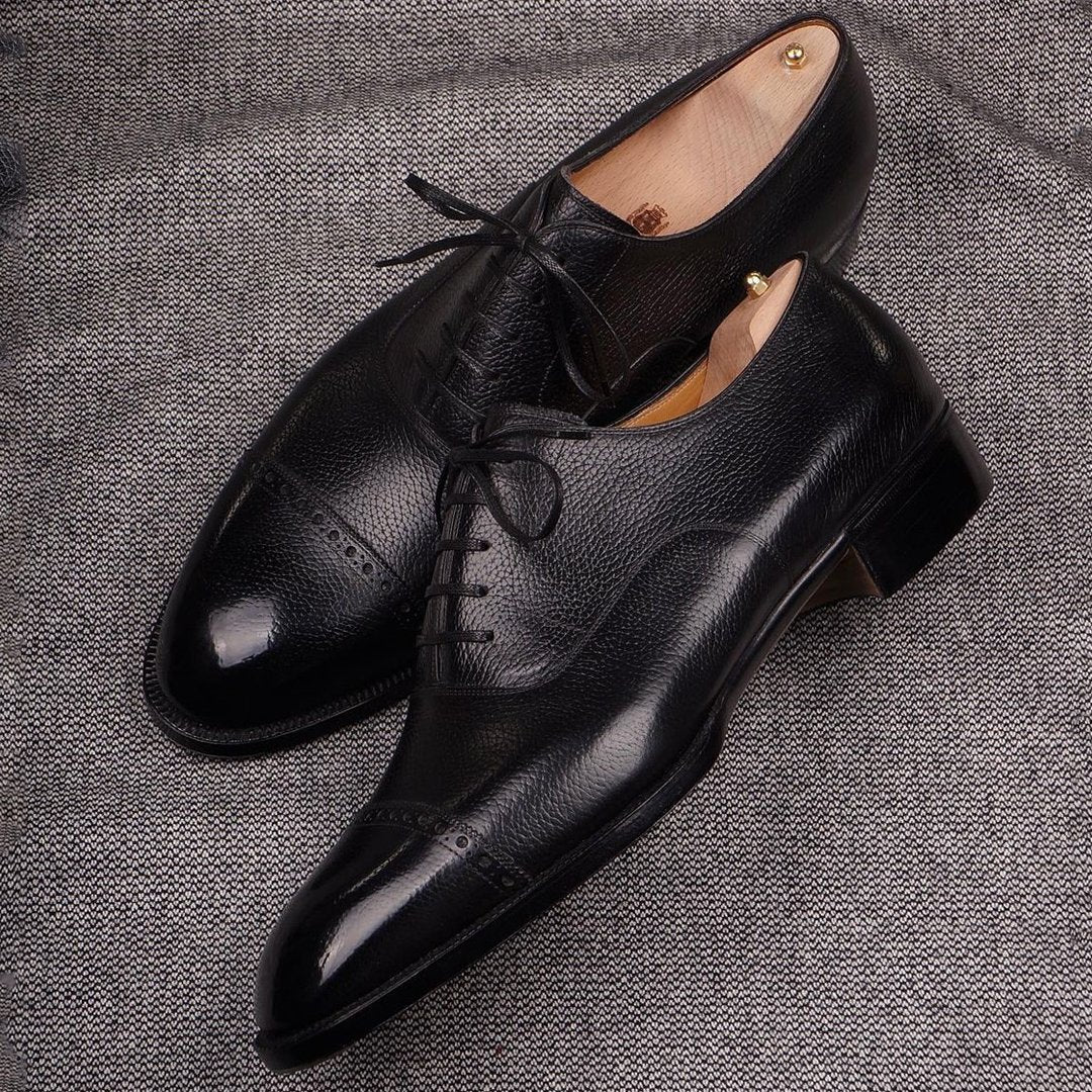 Classic pure black men's formal oxford shoes