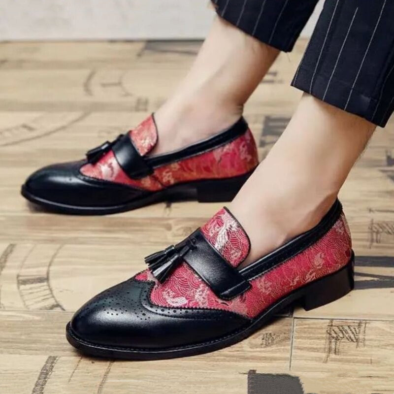 Two-color spliced brogue style tassel loafers(3 colors)