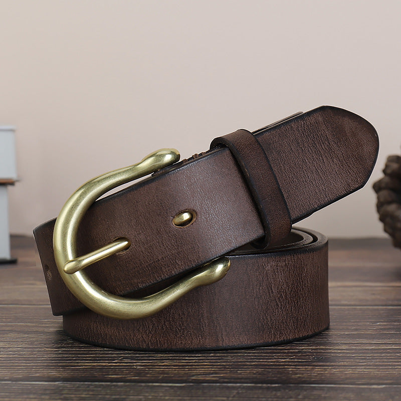Men's high-grade first layer cowhide pure copper pin buckle retro all-match belt(3 color)
