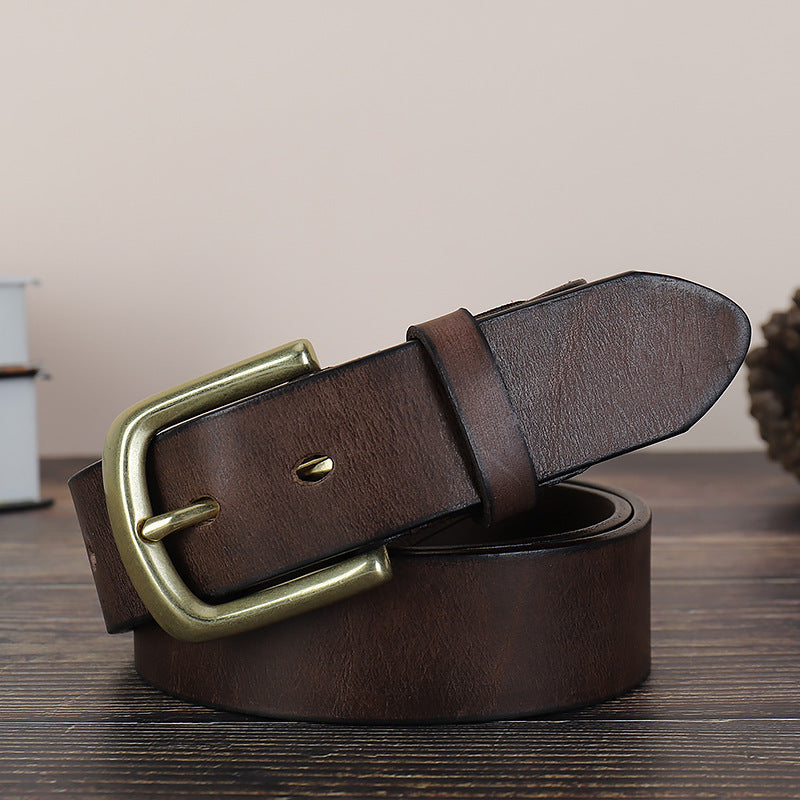 Men's genuine leather business retro first layer cowhide pin buckle belt(3 color)