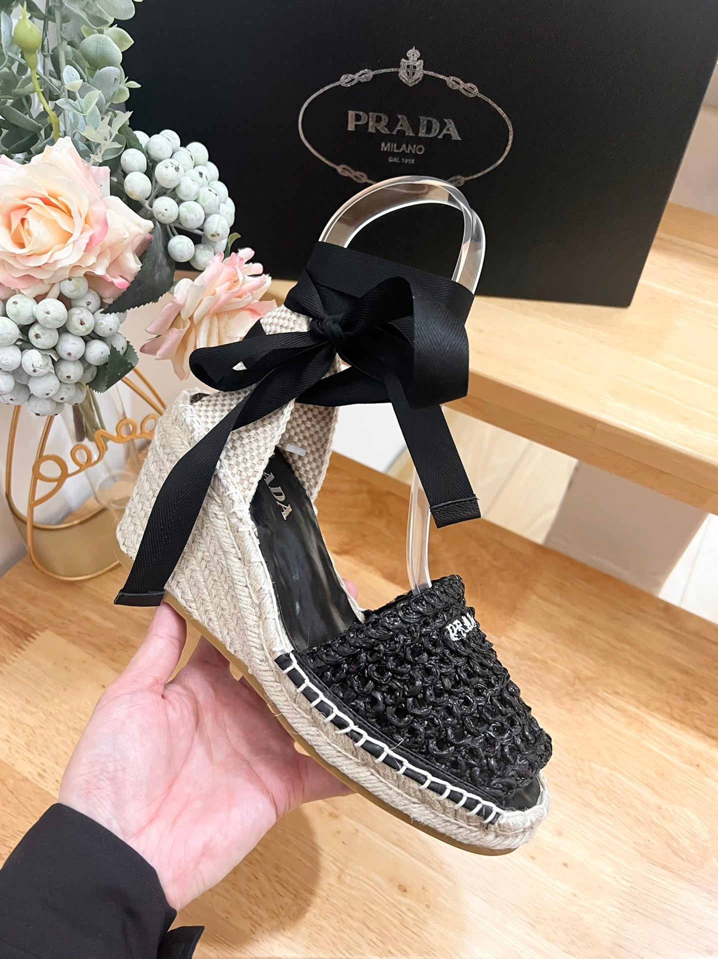 PRD Braided round toe wedge heel lace-up sandals bucket shoes 0724070902