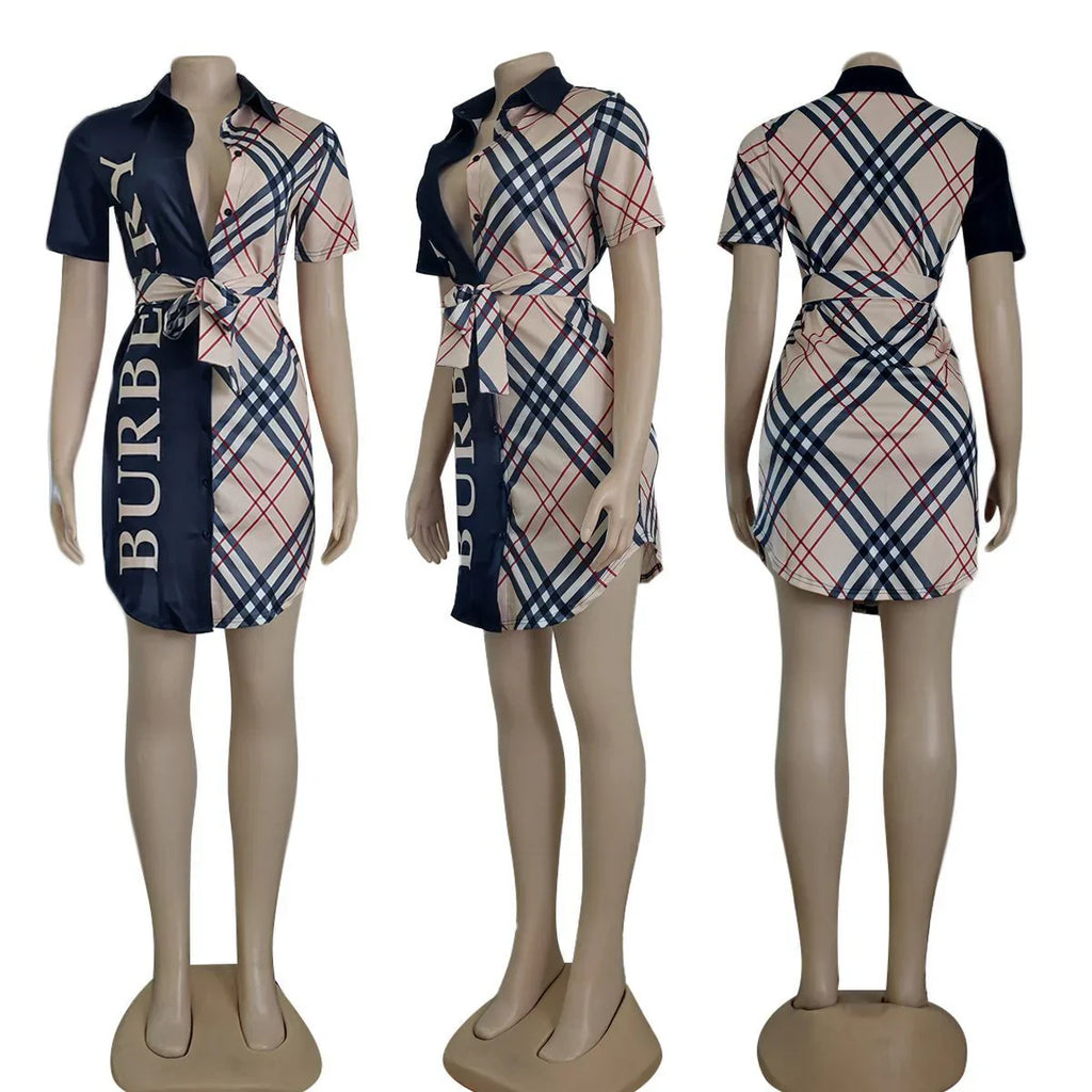 Fashion Short Sleeve Printed Shirt Dress 1024060613