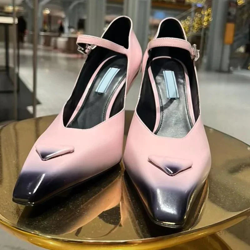 New Retro Shallow Mouth Pointed Mary Jane Single Shoes 1023122808