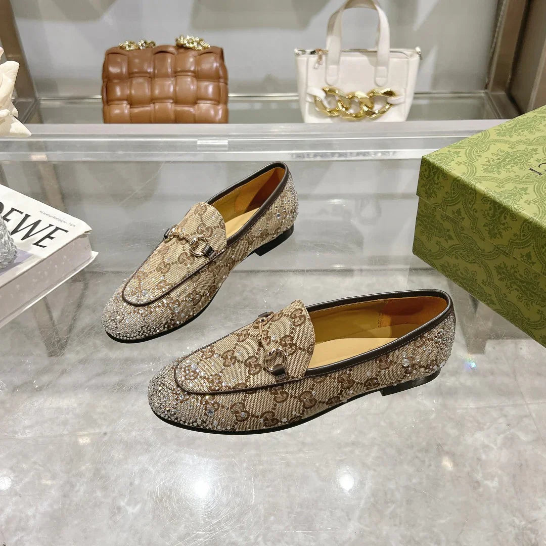 Women's New Rhinestone Horsebit Buckle Loafers 1025011710