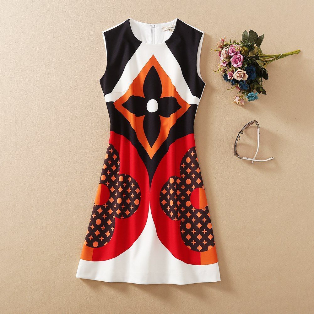 Printed Round Neck Slim Fit Dress PD10051805