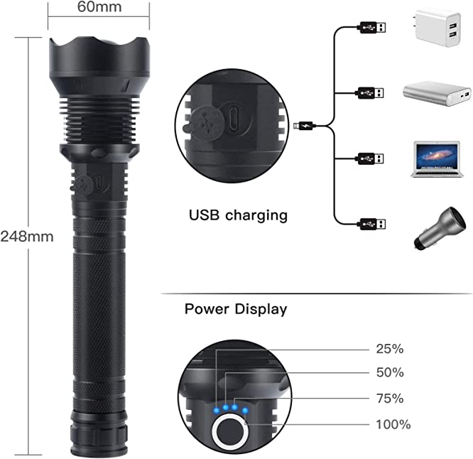 🔦 60% OFF! 🎉 90000 Lumen Rechargeable Flashlight – Extreme Brightness, Waterproof & Long Battery Life 📦