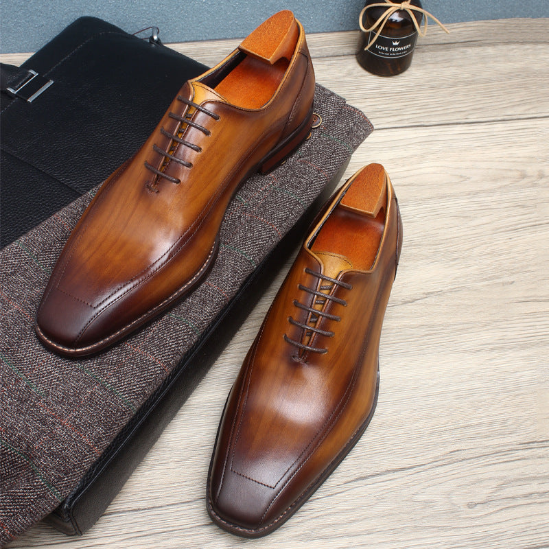 fashion handmade leather shoes square toe wedding shoes