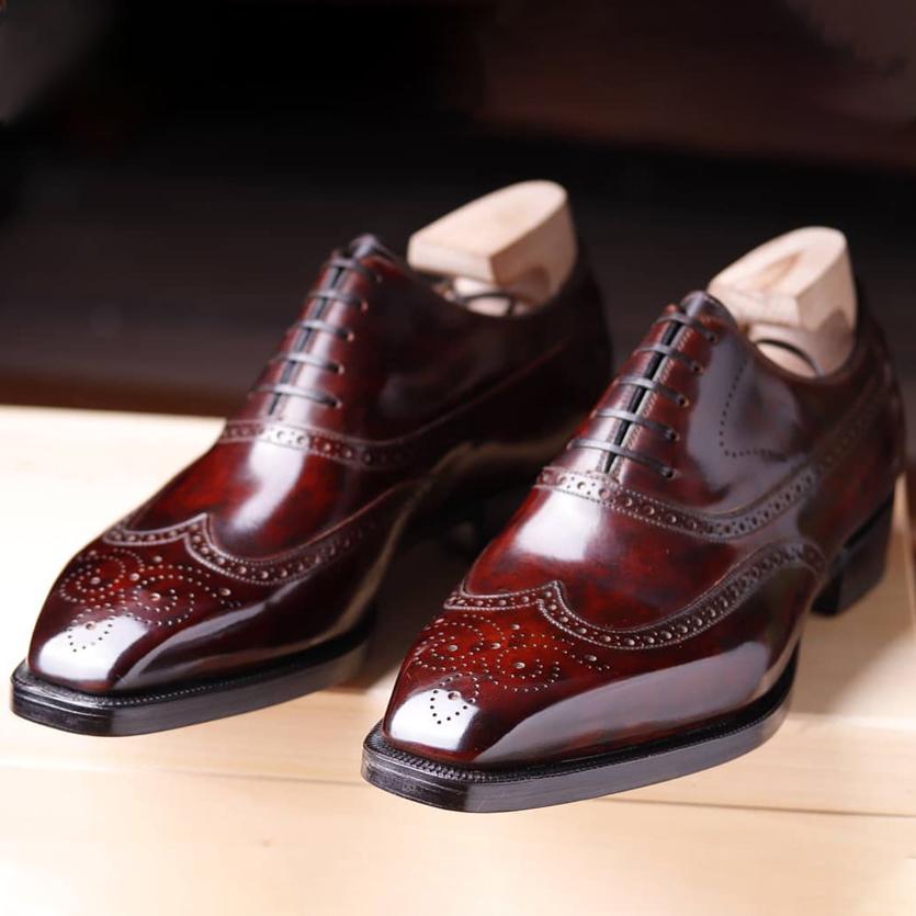 Brown-red men's classic hand-made Brock Oxford shoes