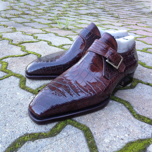 Brown and red classic single buckle formal men's monk shoes