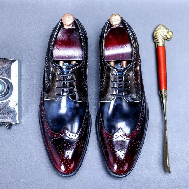 Men's business British leisure glossy patent leather retro rubbing trend pointed leather shoes