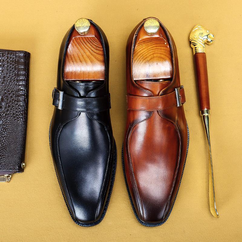 Genuine Leather Casual Pointed Toe Buckle Formak Shoes