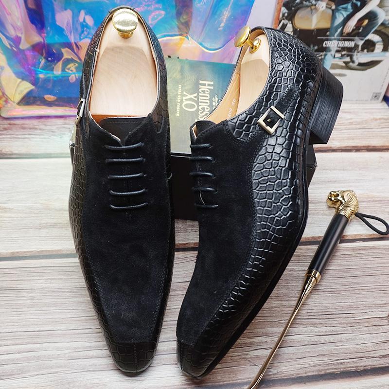 Luxury men's Oxford shoes with split toe black coffee dress men's dress shoes suede patchwork pattern leather shoes for men