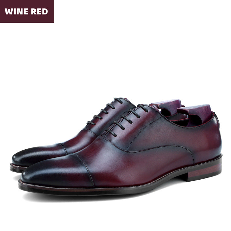 Square toe three-joint handmade British toe layer cowhide formal business shoes