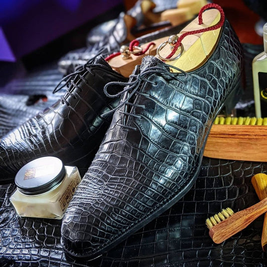 Black handmade leather texture men's oxford shoes